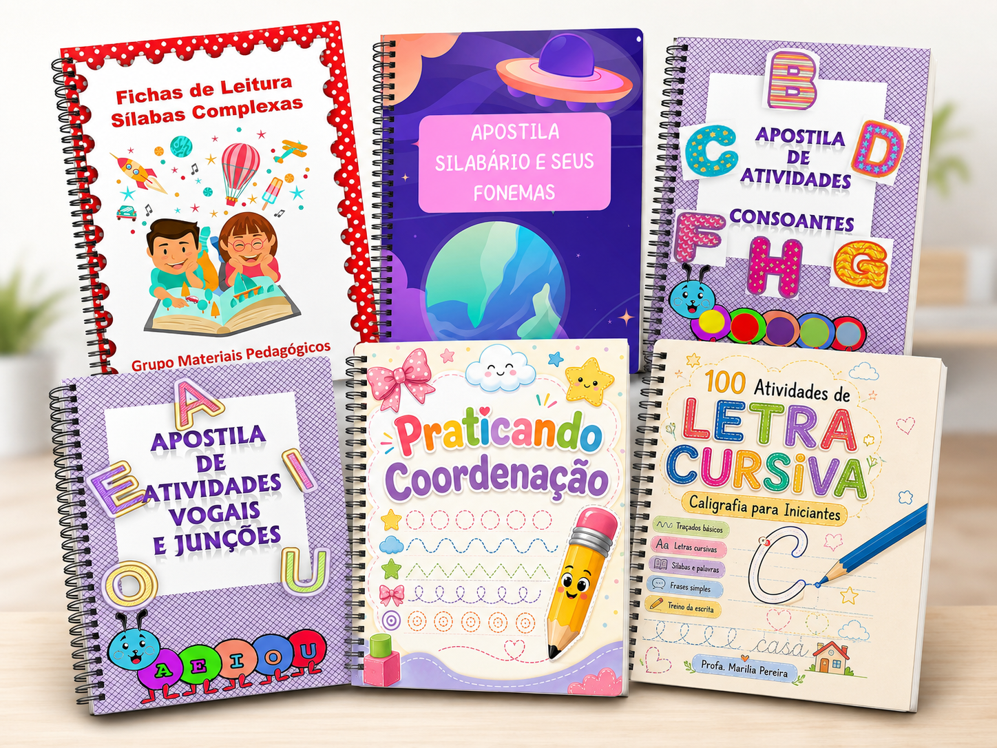 Jornada da Alfabetização: apostilas impressas de leitura, sílabas, consoantes, vogais, coordenação e letra cursiva